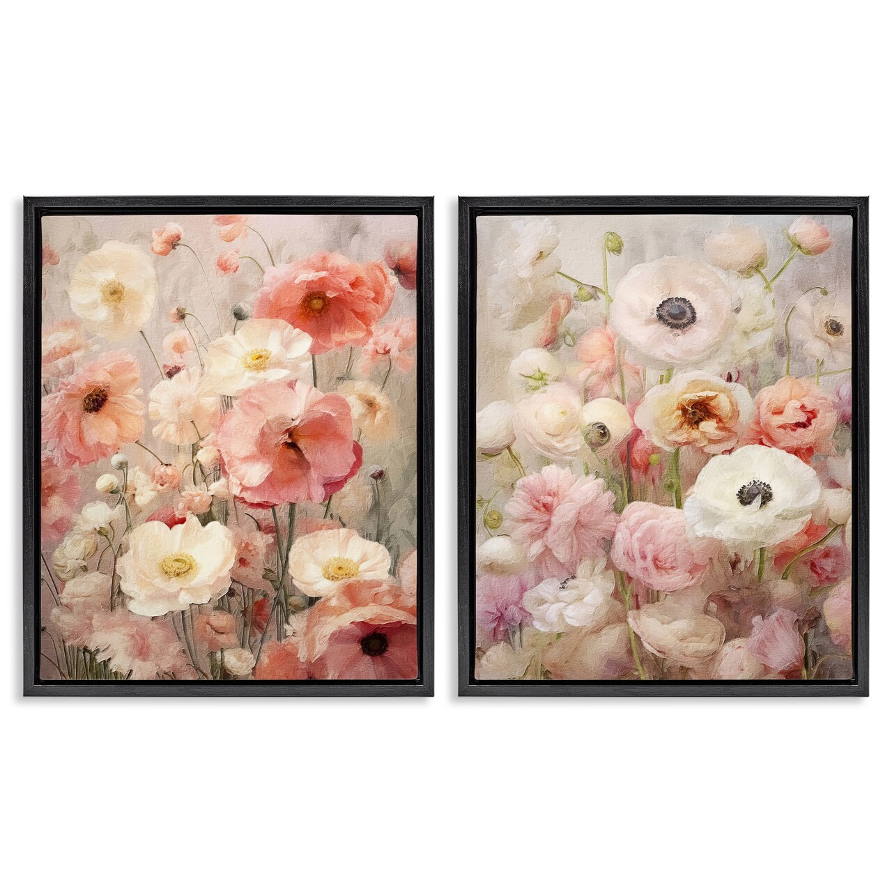 Stupell Industries Blush Floral Flowers 2 pc Framed Floater Canvas Wall Art Set Design by RileyB